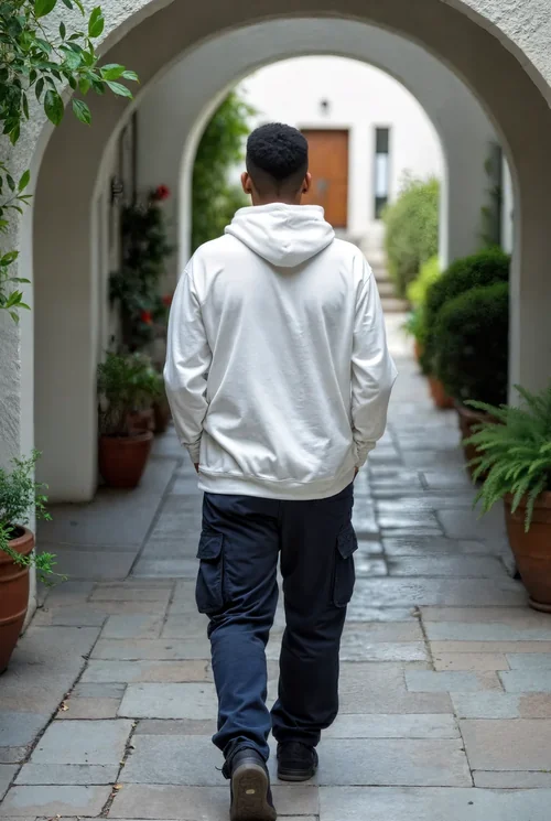 Mockup of a Young Man in a White Hoodie Amidst Greenery
