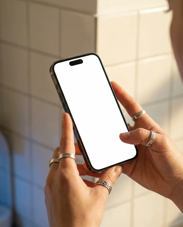 Elegant iPhone Mockup in a Serene Bathroom Setting