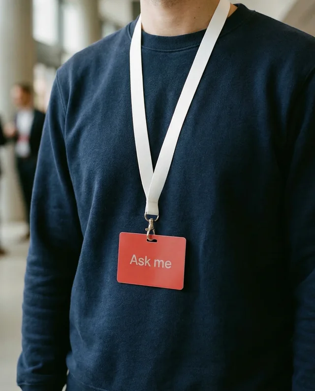 Modern Lanyard Mockup with Name Tag in Conference Setting