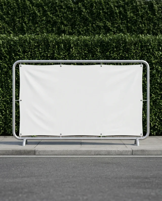 Minimalistic Mockup of a White Banner on Metal Frame