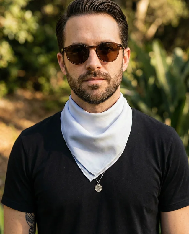 Confident Man in Nature with Light Blue Bandana Mockup