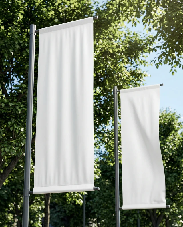 Customizable Mockup of Tall Outdoor Banners in Park