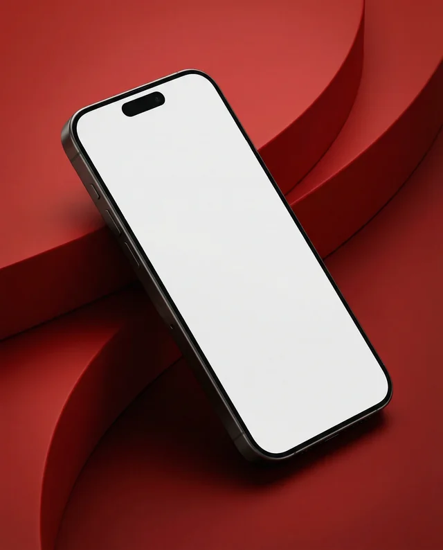 Sleek iPhone Mockup on Curved Red Surface