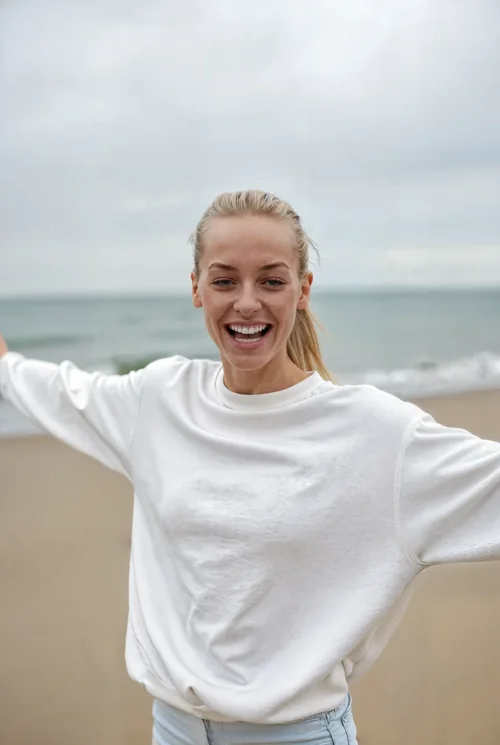 Joyful Young Woman in Cozy Sweatshirt Mockup