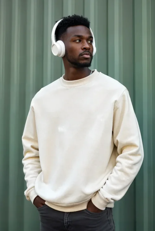 Stylish Mockup of a Young Man in a Beige Sweatshirt