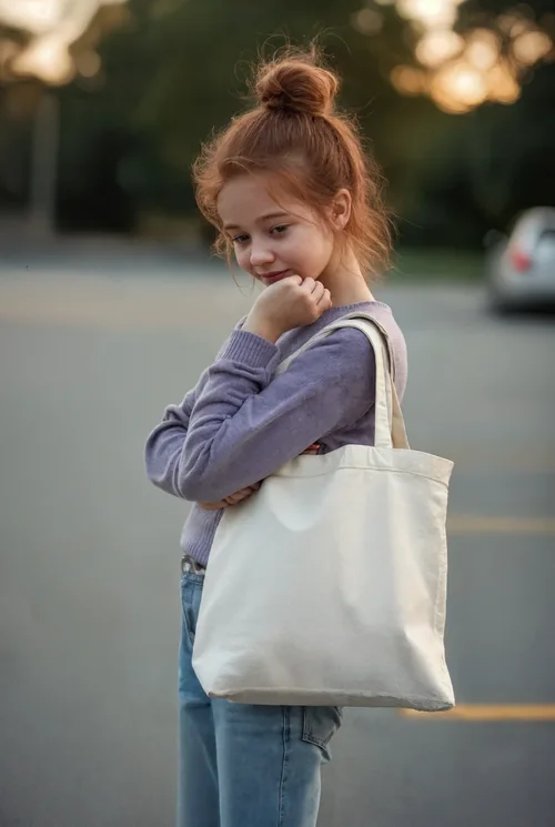 Charming Mockup of a Tote Bag with a Young Girl