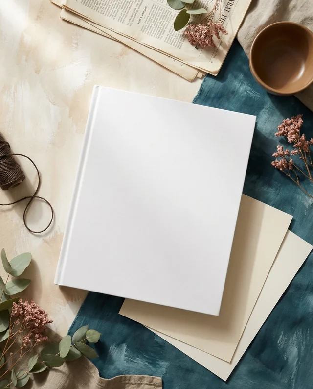 Serene Book Mockup with Natural Elements for Aesthetic Appeal