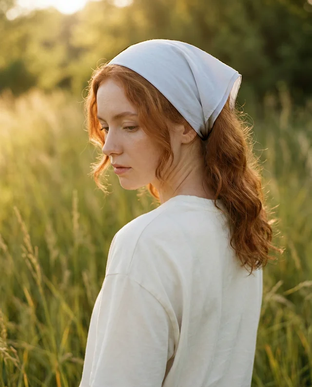 Serene Mockup of a Woman in a Bandana in Nature