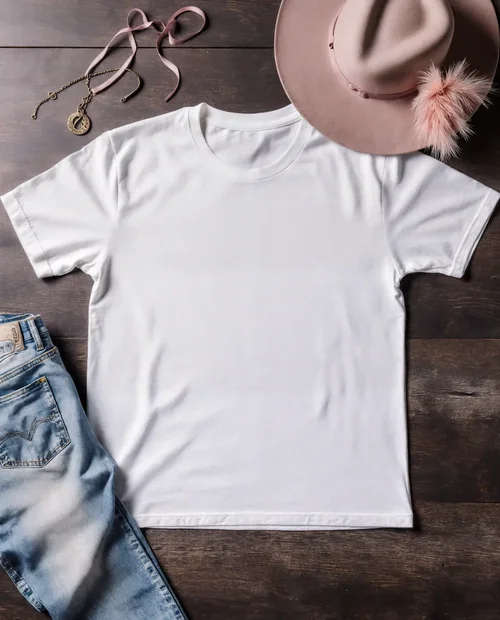 Stylish T-Shirt Mockup on Rustic Wooden Surface