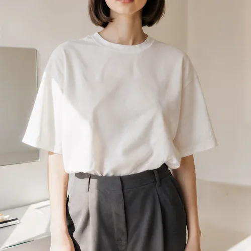 Stylish T-Shirt Mockup of a Young Adult Woman