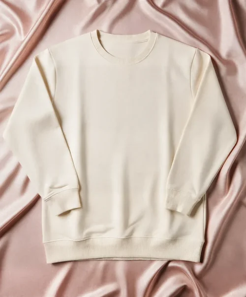 Minimalist Cream Sweatshirt Mockup on Satin Background