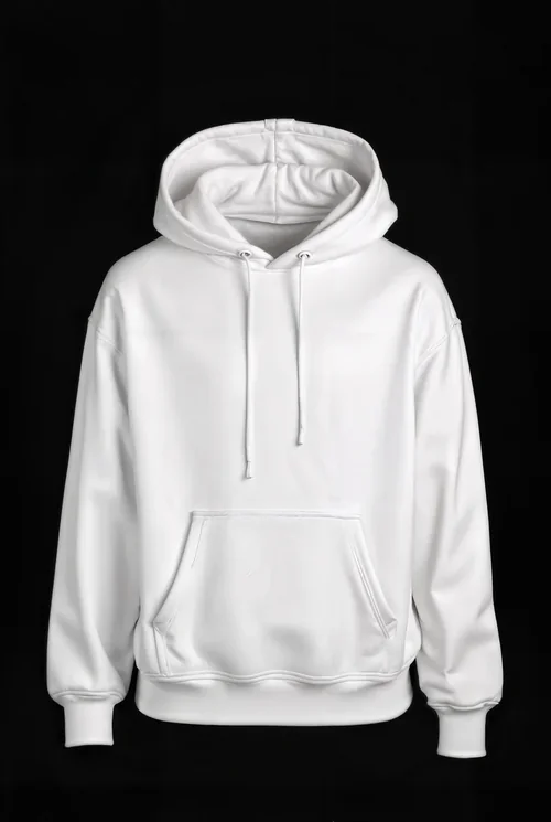 Stylish Mockup of White Hoodie on Black Background