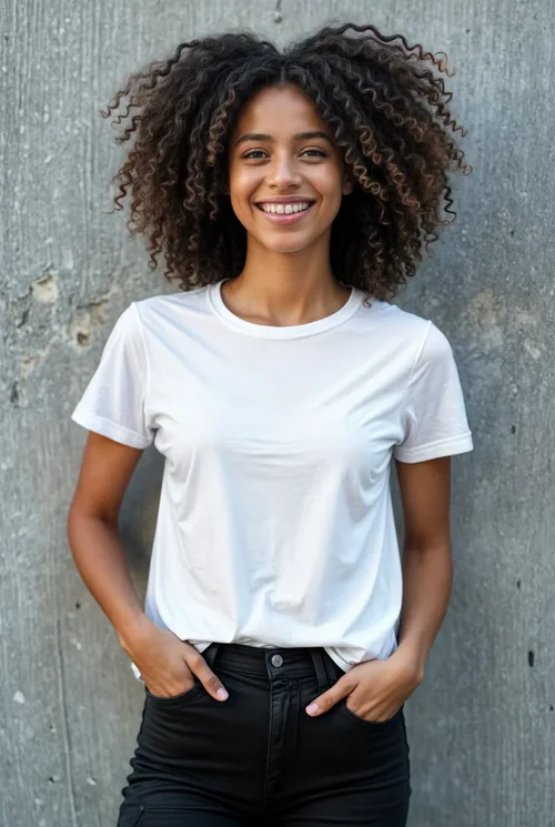 Mockup of a Cheerful Young Woman in a T-Shirt