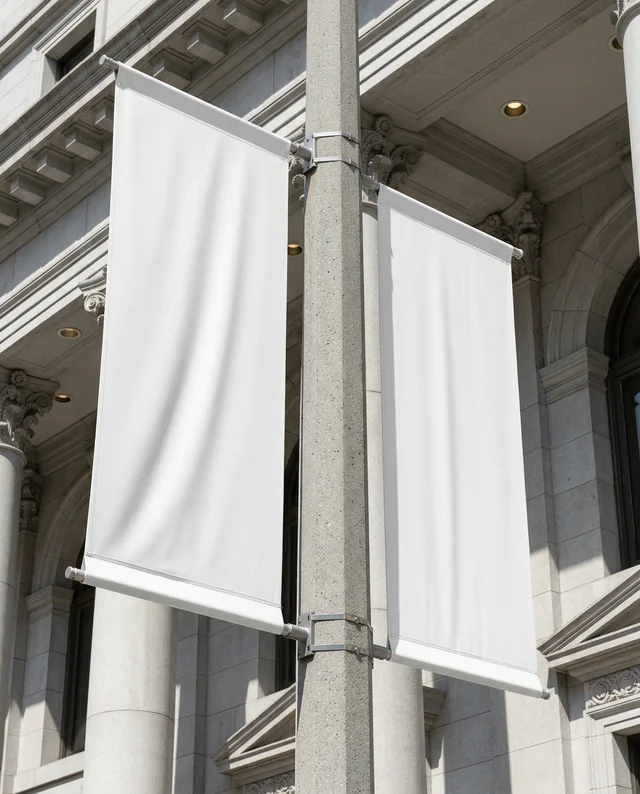 Elegant Building Mockup with Blank Banners in Foreground
