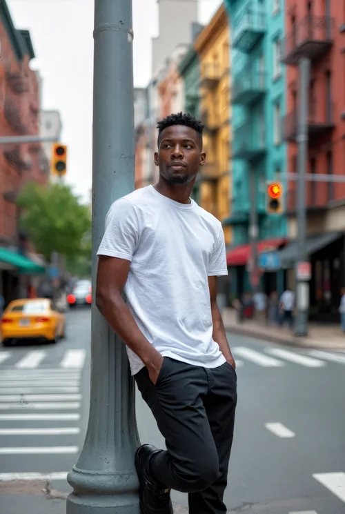 Mockup of T-Shirt Against Vibrant Urban Background Colors