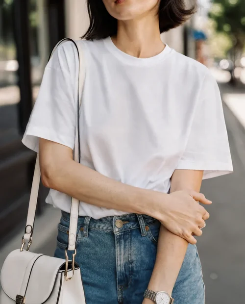 Stylish T-Shirt Mockup of Confident Young Woman