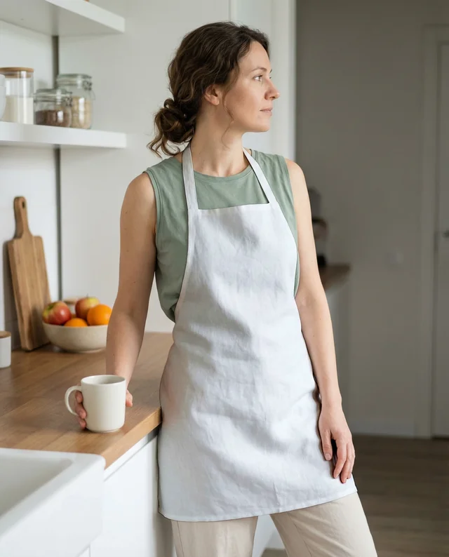 Modern Kitchen Mockup Featuring a Woman in an Apron