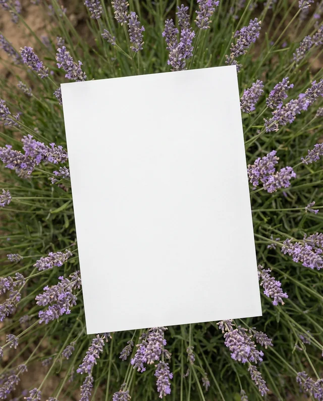 Elegant Mockup of a Poster Surrounded by Lavender Flowers