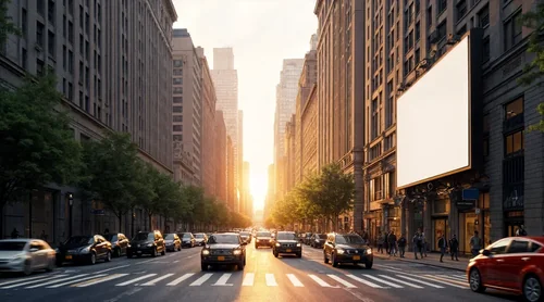 Urban Sunset Mockup Featuring a Billboard Scene