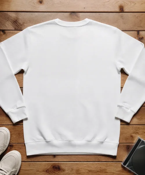 Stylish Mockup of a White Sweatshirt on Wood Surface