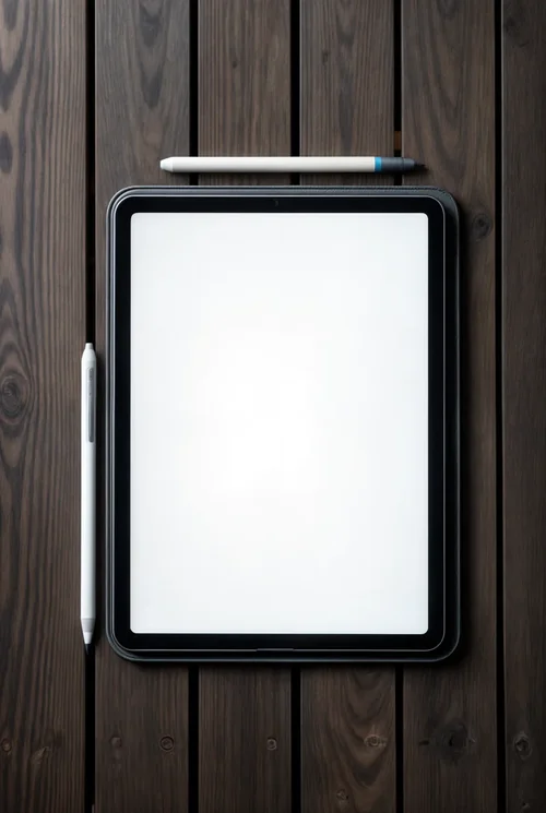 Black iPad Pro Mockup on Rustic Wood Surface