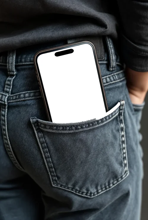 Modern iPhone 16 Pro Max Mockup in Denim Pocket