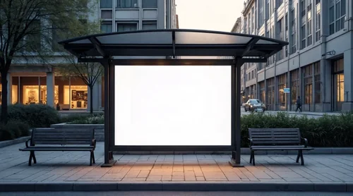 Urban Mockup of a Billboard at a Modern Bus Stop