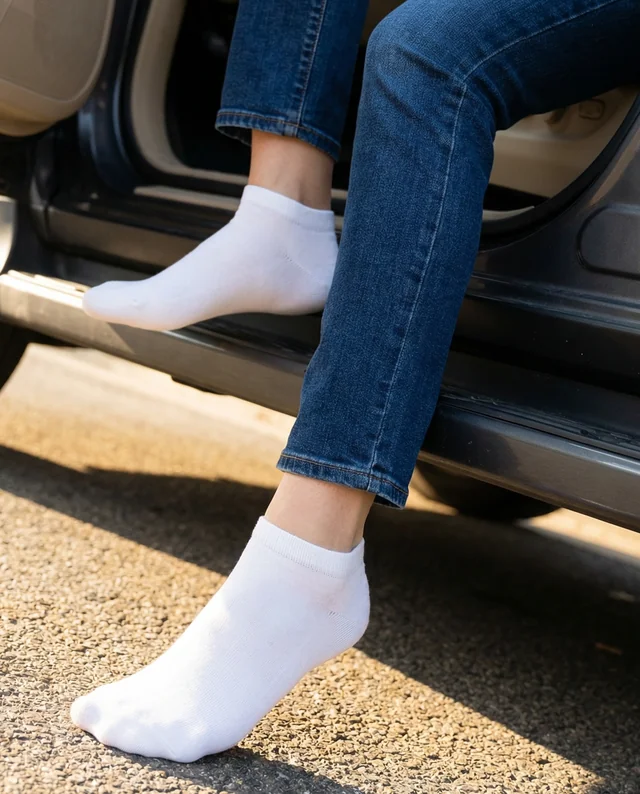 Casual Mockup of Feet in Socks by a Car Outdoors