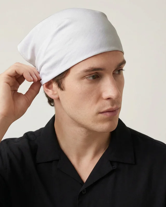 Stylish Young Man in White Bandana Mockup Image