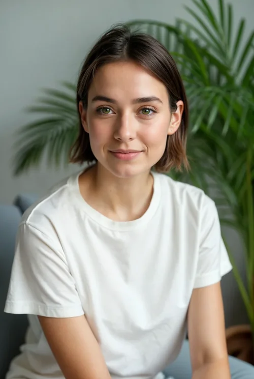 Stylish T-Shirt Mockup Featuring a Young Woman