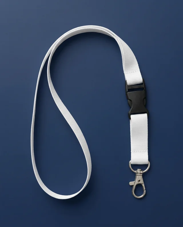 Elegant White Lanyard Mockup on Navy Blue Background