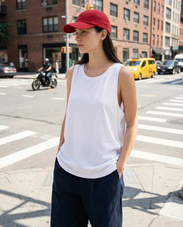 Urban Chic Mockup of a Woman in a Tank Top and Pants