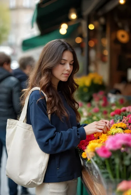 Charming Tote Bag Mockup at a Flower Market