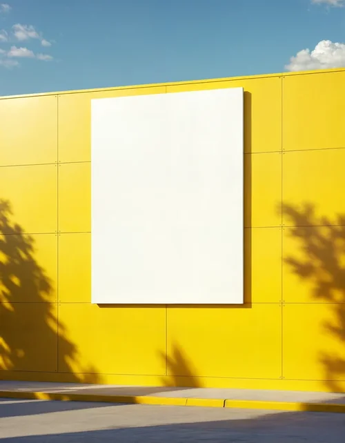 Modern Billboard Mockup on Bright Yellow Building Facade