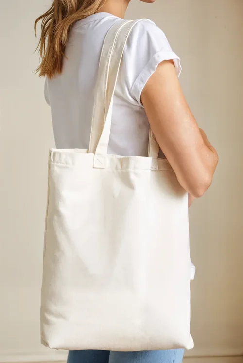 Stylish Tote Bag Mockup Featuring Young Woman