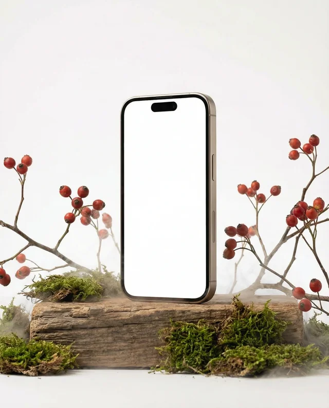 Artistic iPhone Mockup with Nature Elements