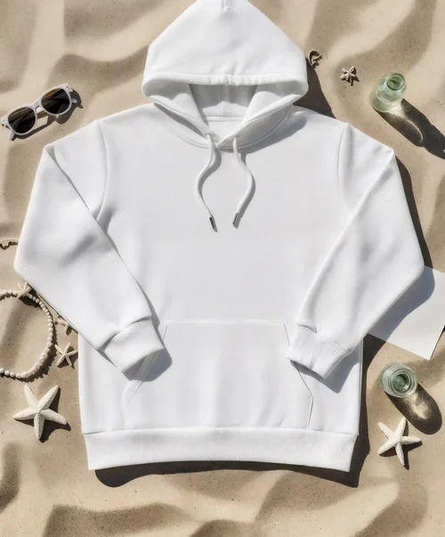Summer Hoodie Mockup on Sandy Beach Background