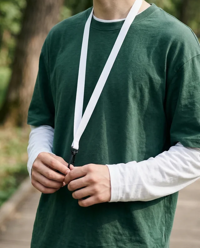 Casual Outdoor Mockup of a Person with Lanyard