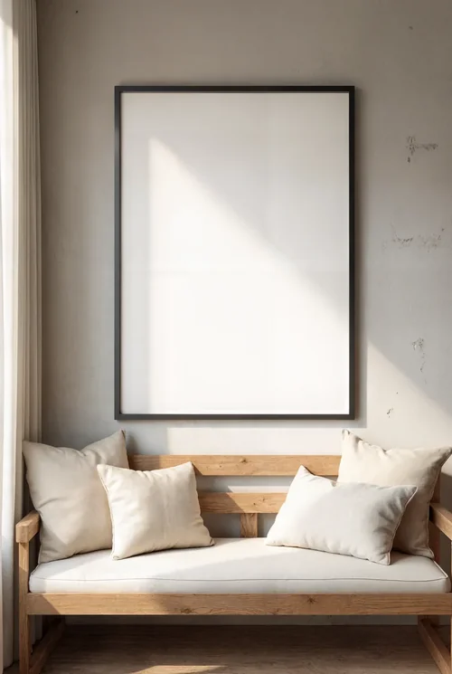 Cozy Minimalist Mockup Poster with Soft Gray and Beige Tones