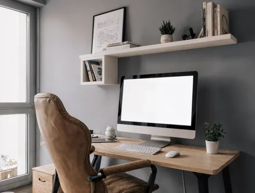 Modern Home Office Mockup with iMac and Cozy Design