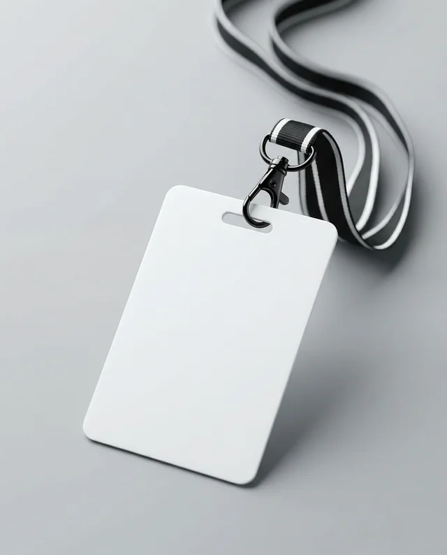 Blank ID Card Mockup on Striped Lanyard for Professionals