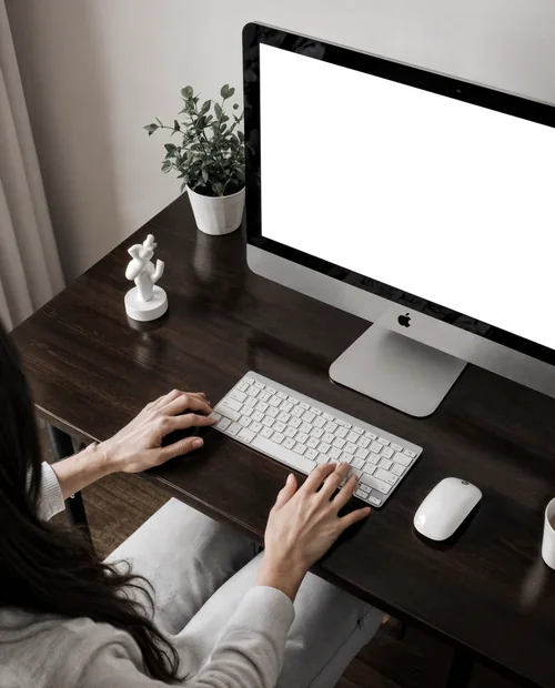 Minimalist Workspace Mockup with iMac and Cozy Decor