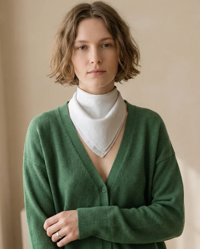 Chic Mockup of a Young Woman in a Green Cardigan and Bandana