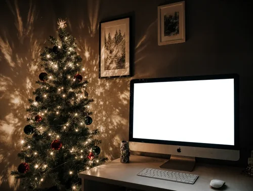 Cozy Christmas Mockup with iMac in Festive Scene