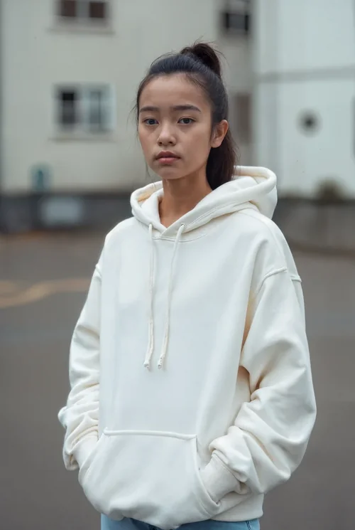 Urban Mockup of a Light Beige Hoodie with Soft Background