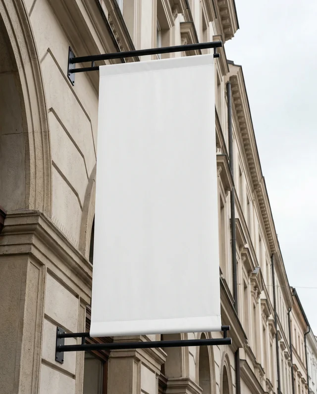Elegant Mockup of a Blank Banner on a Stone Wall