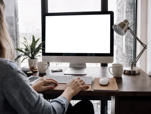 Modern Home Office Mockup with iMac and Cozy Vibes