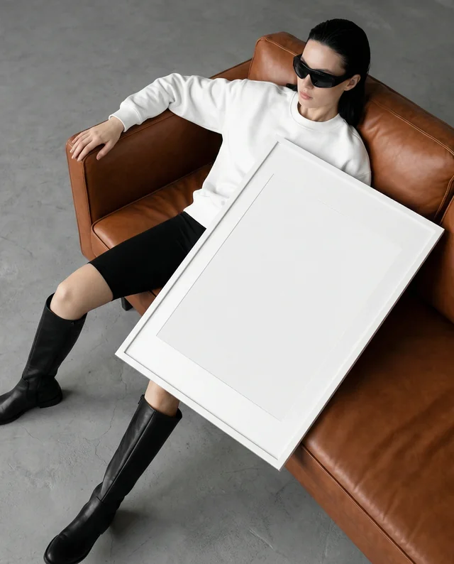 Chic Mockup Poster of Modern Interior with Stylish Woman