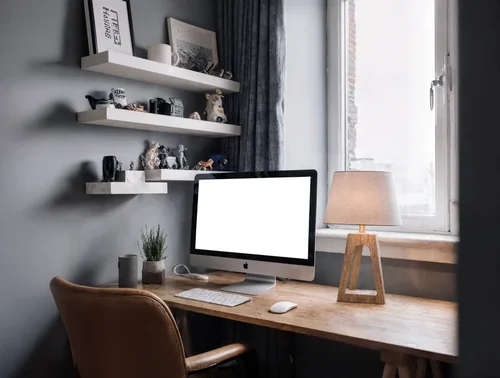 Modern Home Office Mockup with iMac and Cozy Decor