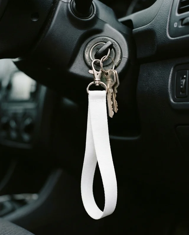 Modern Lanyard Mockup with Car Keys in Ignition Area